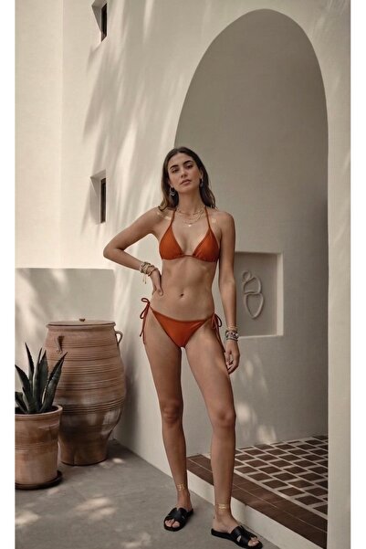 valerio Bakır Üçgen Bikini Takımı – Minimal İp Bağlamalı Premium Model