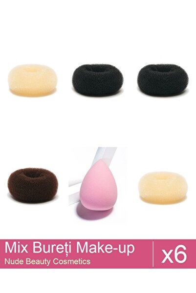 Makeup Set Mix 6 produse Bureti: Burete coc maro- 9 cm diametru, Burete coc b...