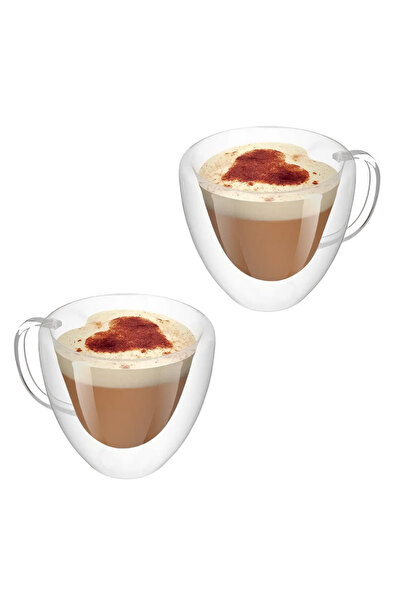 Velaris Set of 2 Double Wall Glass Mugs Heart - Keeps Temperature 250 ml