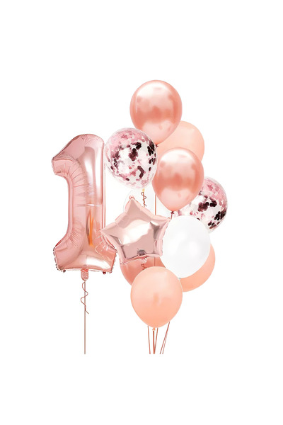 Velaris Set de baloane Rose Gold 12 bucăți cu numărul 1 și stea - Decor festi...