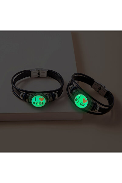 Choice 1 2 Pcs/Set I Love My BF GF Luminous Couple Bracelet Glass Snap Multil...