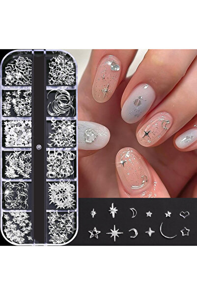 Choice1 3 12Grids 3D Silver Heart Bow Butterfly Nail Charms Y2K Metallic Star...