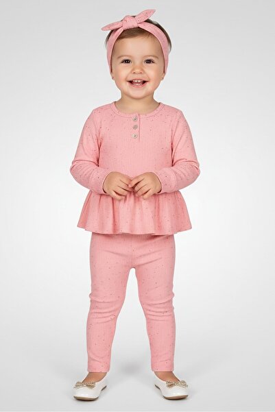 NANNETTE Kids Girl 5Pcs Textured Top And Leggings Set with Headband, Multicolor