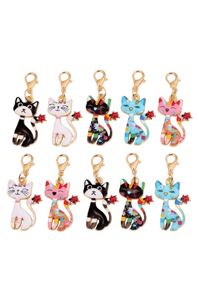 Choice random color 10pcs Cute Enamel Colored Cat Earrings Alloy pendant Char...