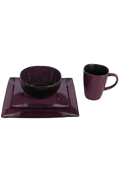 Goliat ceramic dinnerware set, violet, 4 pieces, large plate 27x30cm, small p...