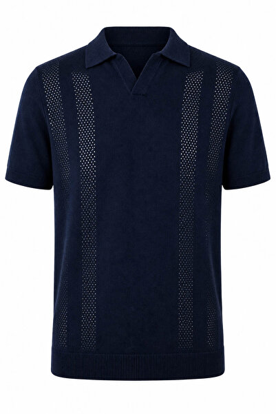 trender Half Placket Navy Blue Men's Polo Neck T-Shirt 18242
