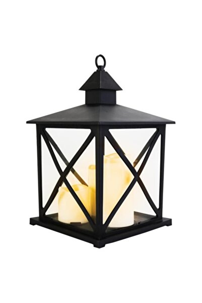 Goliat Felinar decorativ cu 3 lumânări LED, Goliat, 22.5x42cm, negru