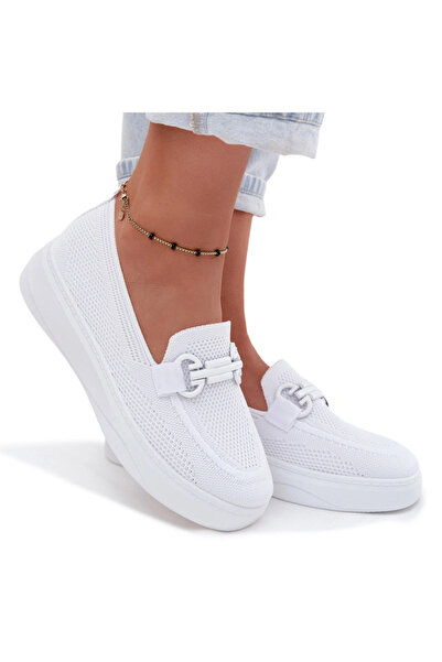 Evento Women's Material Platform Shoes With Decoration White Freshy 36