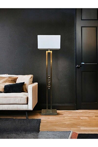Berra Ceramic Premium Metal Lambader, Kumaş Şapkalı Lüks Dekoratif Ayaklı Lamba
