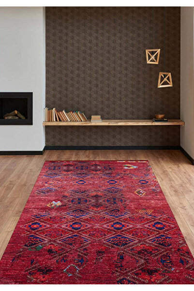 halinet Halı.Net Red Ethnic Bohemian Washable Non-Slip Living Room Carpet Hal...