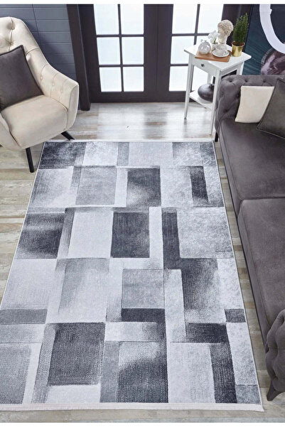 halinet Halı.Net Anthracite Modern Washable Non-Slip Living Room Carpet Haln-...