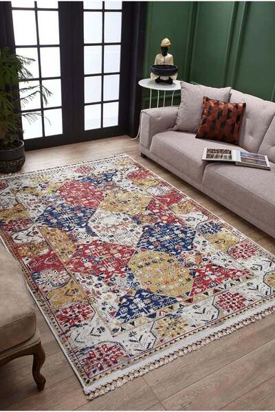 halinet Halı.Net Red Classic Washable Non-Slip Living Room Carpet Haln-Hln5043