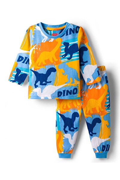 Babyhug Cotton Knit Full Sleeves Co-ords Night Suit With Dino Print - Blue & ...