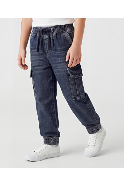 Pine kids بنطال جينز طويل بلون سادة - أزرق