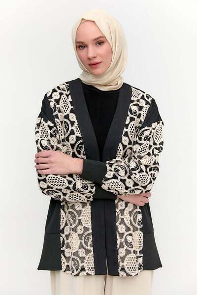 Setrms İşlemeli Desenli Kimono Ceket