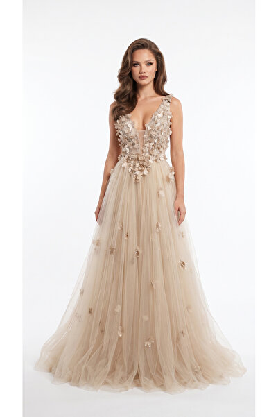 Luna Bride Çiçek Detaylı Tül Nişanlık