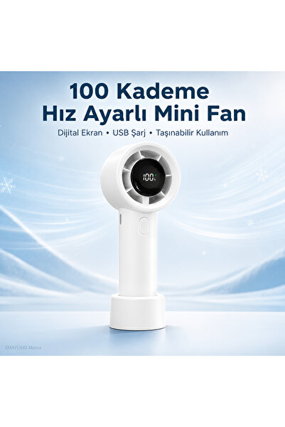 SMAYLİNG 100 Kademe Dijital Ekranlı Mini Masaüstü Fan USB Şarjlı Taşınabilir ...
