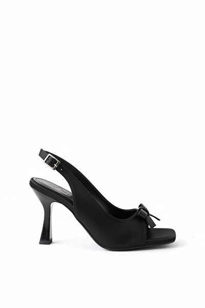 SHOEBELLAS Oere Siyah Saten Fiyonk Detaylı Kadın Topuklu Ayakkabı