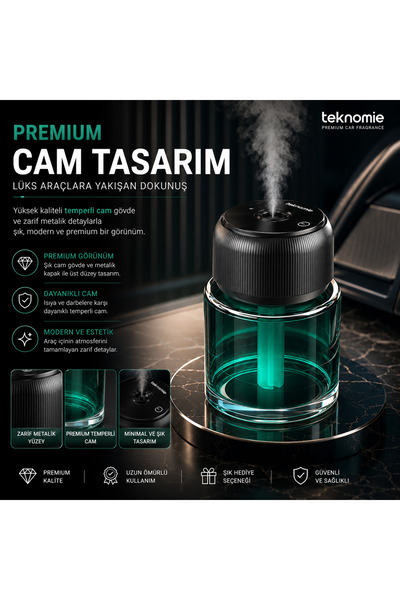 TARÇIN Premium Araç Kokusu Nano Mist Teknolojili LED Ambiyanslı Difüzör Araba Kokusu