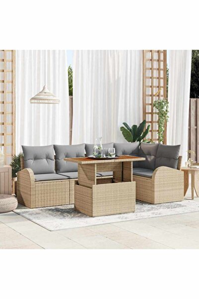 vidaxl Set de canapele pentru gradina 6 pcs Bej Rattan poli