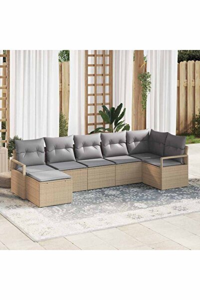 vidaxl Set de canapea cu perna 7 pcs Bej poliratan