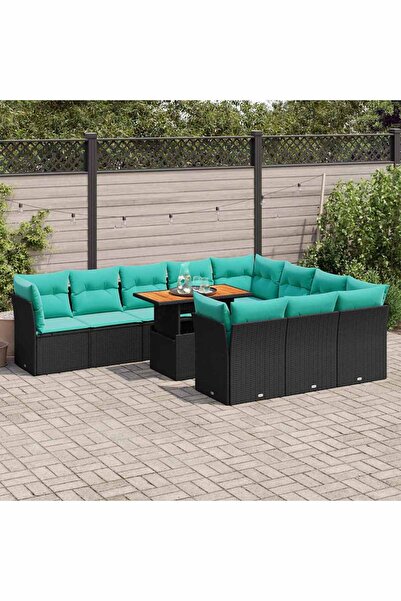 vidaxl Set canapele de gradina cu perne, 11 piese, negru, poliratan