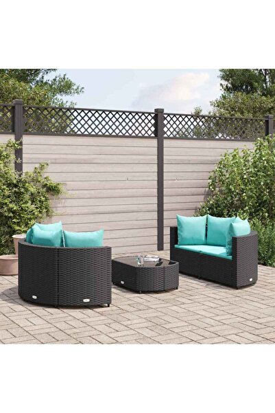 vidaxl Set mobilier de gradina cu perne, 5 piese, negru, poliratan