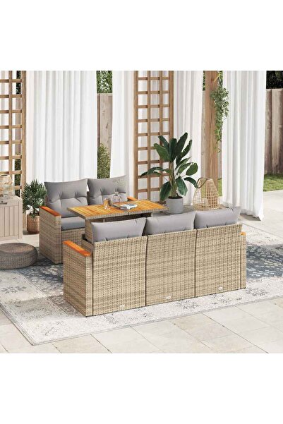 vidaxl Set canapele gradina cu perne 6 piese bej poliratan/lemn acacia