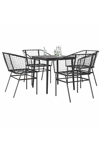 vidaxl Set de sufragerie de gradina 5 piese sticla neagra polirattan