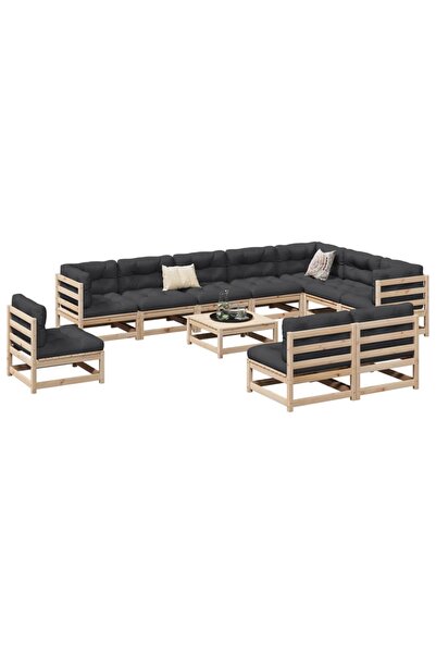 vidaxl Set canapea de gradina, 11 piese, lemn masiv de pin