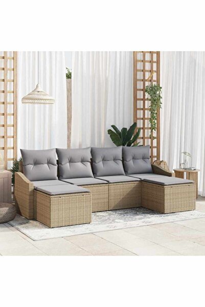 vidaxl Set de canapea cu perna 6 pcs Bej poliratan