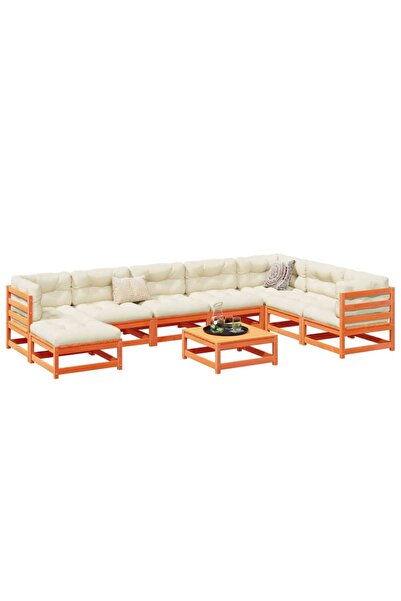 vidaxl Set mobilier de gradina cu perne, 9 piese, lemn masiv de pin
