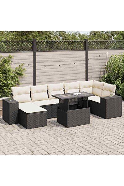 vidaxl Set mobilier de gradina cu perne, 8 piese, negru, poliratan
