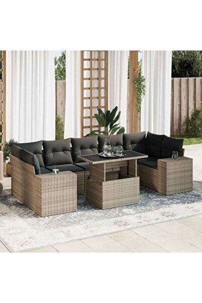 vidaxl Set canapele de gradina cu perne, 8 piese, gri, poliratan