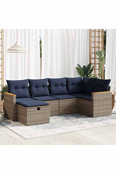 vidaxl Set mobilier gradina cu perne, 6 piese, gri, poliratan