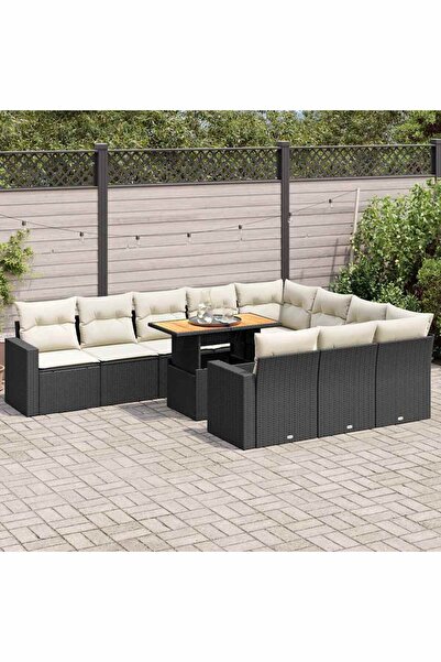 vidaxl Set canapele de gradina cu perne, 11 piese, negru, poliratan