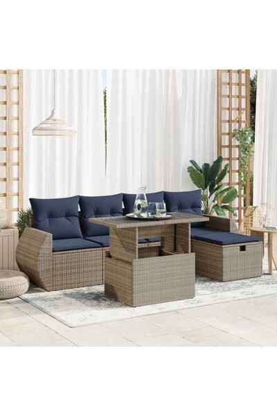 vidaxl Set canapele de gradina cu perne, 6 piese, gri, poliratan