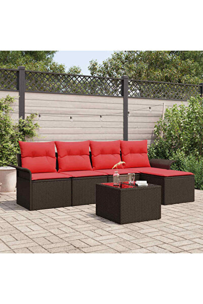vidaxl Set de canapele pentru gradina cu perna 6 pcs Maro poliratan