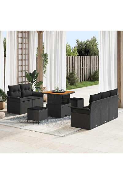 vidaxl Set de canapele pentru gradina cu perna 8 pcs Negru poliratan