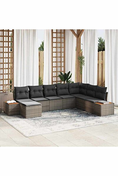 vidaxl Set de canapele pentru gradina cu perna 8 pcs Gri Rattan poli