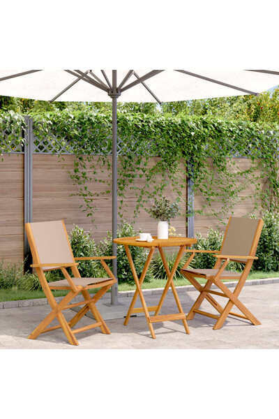 vidaxl Set mobilier bistro, 3 piese, textil taupe/lemn masiv