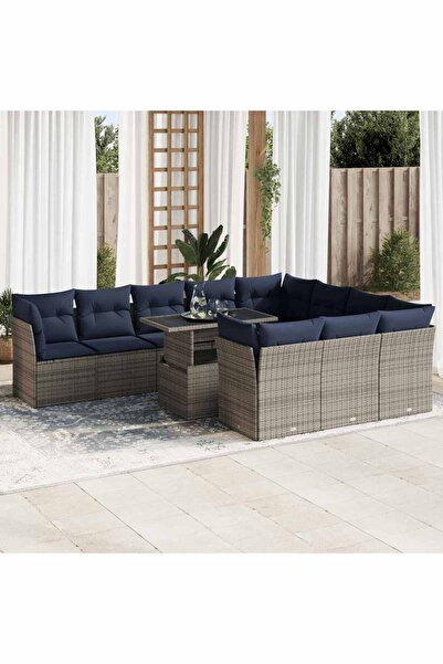 vidaxl Set canapele gradina perne 11 piese, gri, poliratan/lemn acacia