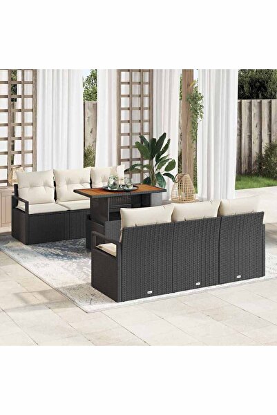 vidaxl Set de canapele pentru gradina 7 pcs Negru Rattan poli