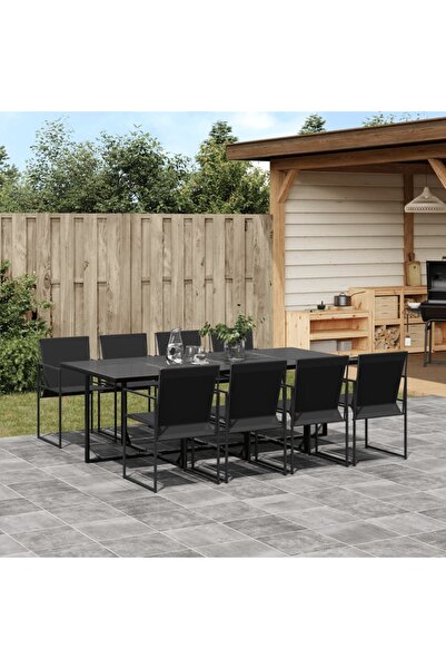 vidaxl Set mobilier de gradina, 9 piese, negru, textilena