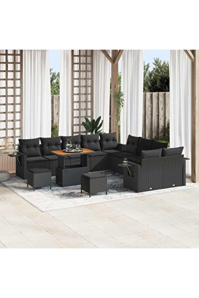 vidaxl Set de canapele pentru gradina 13 pcs Negru poliratan