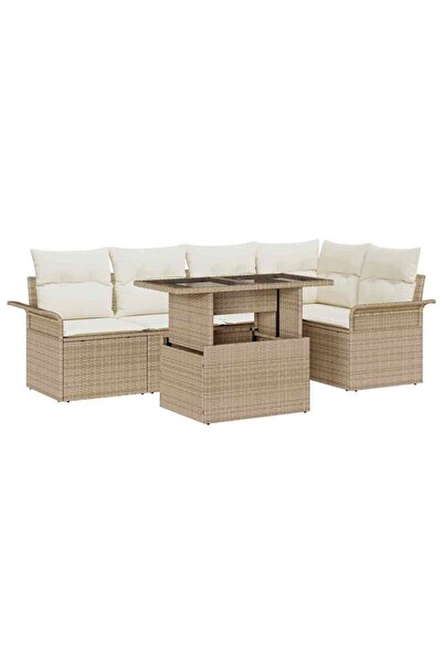 vidaxl Set de canapele pentru gradina cu perna 6 pcs Bej Rattan poli