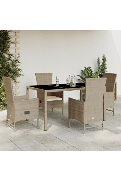 vidaxl Set mobilier de gradina cu perne, 5 piese, bej, poliratan