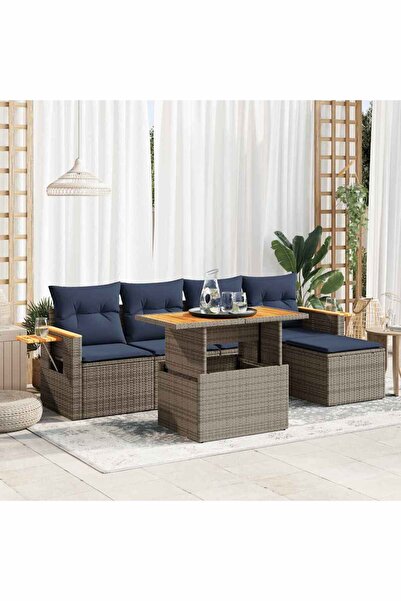 vidaxl Set mobilier gradina cu perne 6 piese gri poliratan/lemn acacia