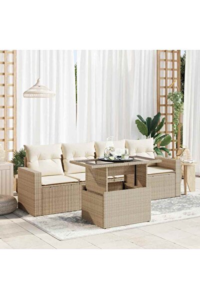 vidaxl Set canapele de gradina cu perne, 5 piese, bej, poliratan
