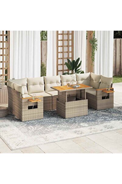 vidaxl Set canapele gradina cu perne 8 piese bej poliratan/lemn acacia
